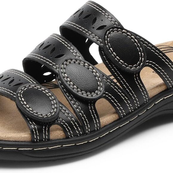 Women's Faux Leather Slide Sandals Casual Comfortable Arch Support Flat - Picture 1 of 8